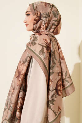 Menekşe Desen Modal Şal Kum Bej - Başörtüsü