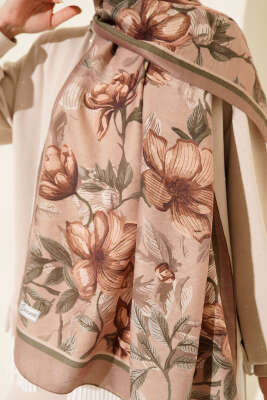 Menekşe Desen Modal Şal Kum Bej - Başörtüsü