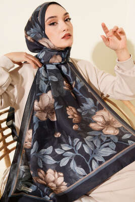 Menekşe Desen Modal Şal Lacivert - VERTU (NYD TEKSTİL)