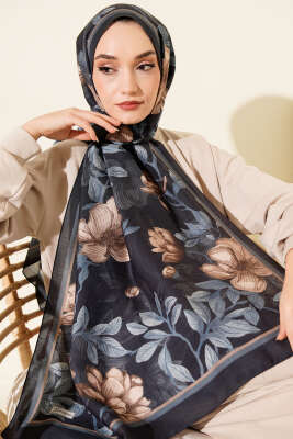Menekşe Desen Modal Şal Lacivert - Başörtüsü