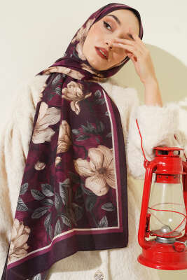 Menekşe Desen Modal Şal Mürdüm 
