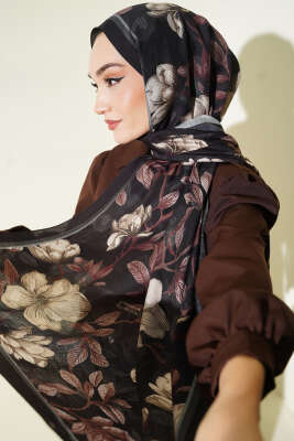 Menekşe Desen Modal Şal Siyah Kahve 