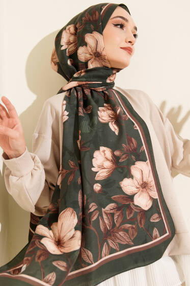 Menekşe Desen Modal Şal Zümrüt - Başörtüsü