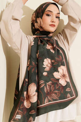 Menekşe Desen Modal Şal Zümrüt - Başörtüsü