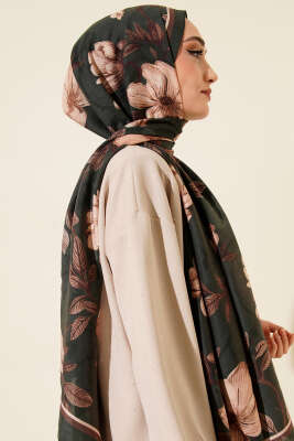 Menekşe Desen Modal Şal Zümrüt - Başörtüsü