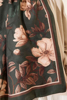 Menekşe Desen Modal Şal Zümrüt - Başörtüsü