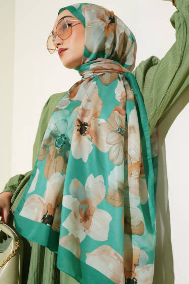 Menekşe Desen Şal Zümrüt - Başörtüsü