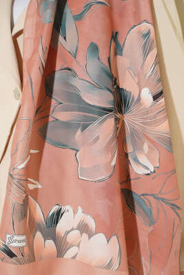 Menekşe Desen Şerit Geçişli Şal Camel - Başörtüsü