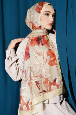 Menekşe Desen Şerit Geçişli Şal Sarı - VERTU (NYD TEKSTİL)