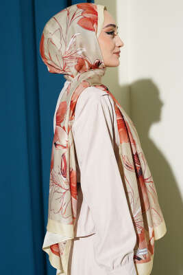 Menekşe Desen Şerit Geçişli Şal Sarı - Başörtüsü