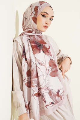 Menekşe Desen Şerit Geçişli Şal Somon - Başörtüsü