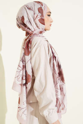 Menekşe Desen Şerit Geçişli Şal Somon - Başörtüsü