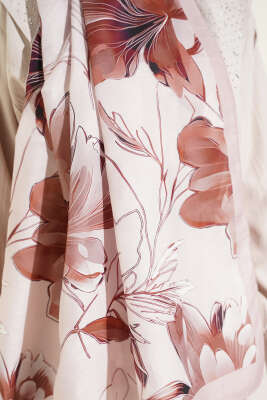 Menekşe Desen Şerit Geçişli Şal Somon - Başörtüsü