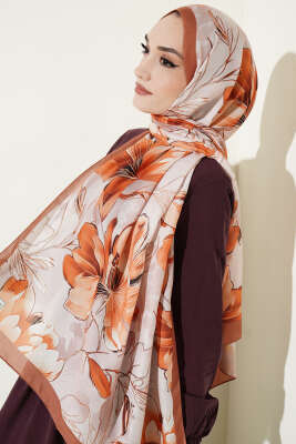 Menekşe Desen Şerit Geçişli Şal Taba 