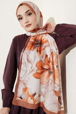 Menekşe Desen Şerit Geçişli Şal Taba - Başörtüsü