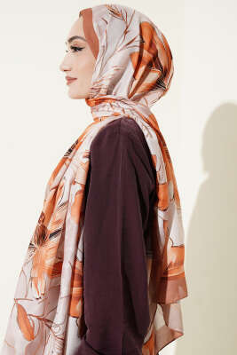 Menekşe Desen Şerit Geçişli Şal Taba - Başörtüsü
