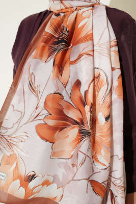 Menekşe Desen Şerit Geçişli Şal Taba - Başörtüsü