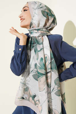 Menekşe Desen Şerit Geçişli Şal Taş - Başörtüsü