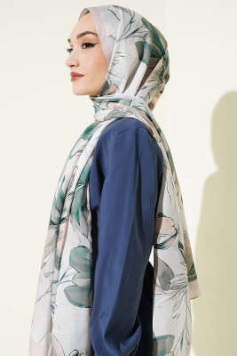 Menekşe Desen Şerit Geçişli Şal Taş - Başörtüsü