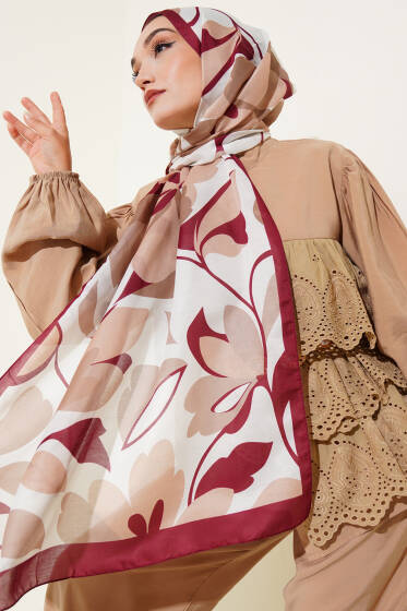 Menekşe Desen Soft Şal Bordo - Başörtüsü