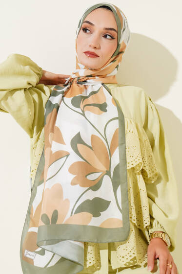 Menekşe Desen Soft Şal Çağla Yeşili - Başörtüsü