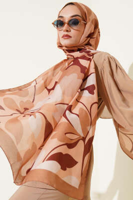 Menekşe Desen Soft Şal Camel 