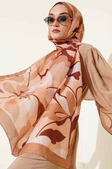 Menekşe Desen Soft Şal Camel - Başörtüsü