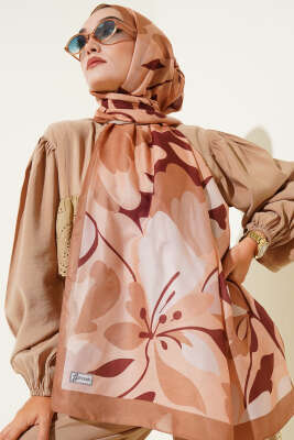Menekşe Desen Soft Şal Camel - Başörtüsü