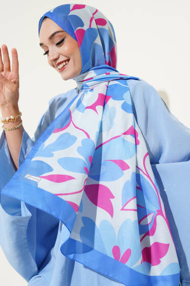 Menekşe Desen Soft Şal İndigo - Başörtüsü