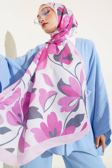 Menekşe Desen Soft Şal Pembe - Başörtüsü