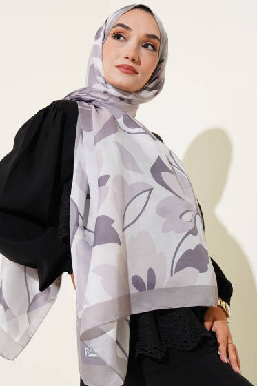 Menekşe Desen Soft Şal Taş - Başörtüsü