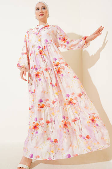 Menekşe Ebruli Desenli Elbise Lila - Elbise