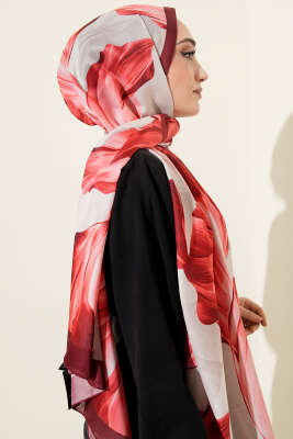 Mercan Desen Şal Bordo - Başörtüsü