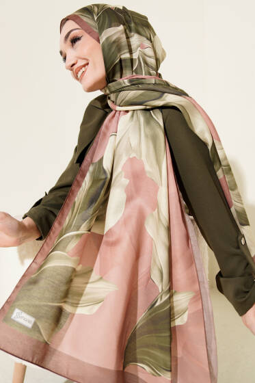 Mercan Desen Şal Kahve - Başörtüsü