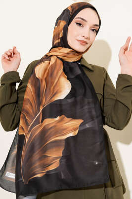 Mercan Desen Şal Siyah - Başörtüsü
