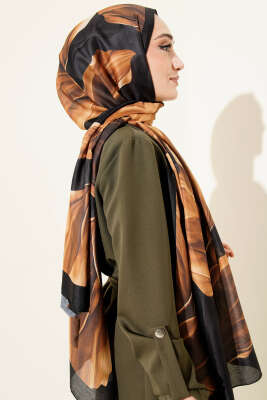 Mercan Desen Şal Siyah - Başörtüsü