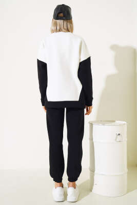 Merci Nakışlı Üç İplik Sweatshirt İkili Takım Siyah - Kadın Giyim Modelleri