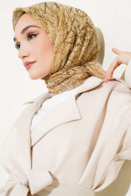 Mermer Desen Flamu Cotton Eşarp Camel 