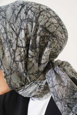 Mermer Desen Flamu Cotton Eşarp Füme - Başörtüsü