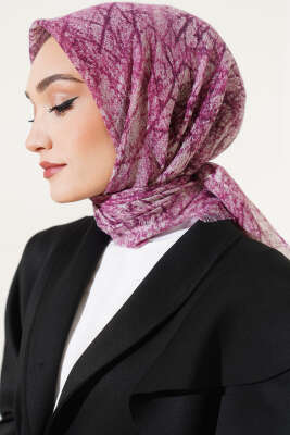 Mermer Desen Flamu Cotton Eşarp Mürdüm - Başörtüsü