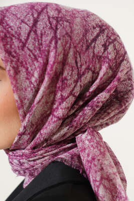 Mermer Desen Flamu Cotton Eşarp Mürdüm - Başörtüsü