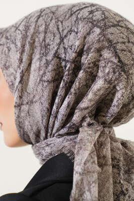 Mermer Desen Flamu Cotton Eşarp Soft Vizon - Başörtüsü