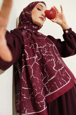 Mermer Desen Şal Bordo 