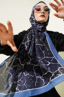 Mermer Desen Şal Lacivert 