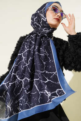 Mermer Desen Şal Lacivert - Günün Seçilenleri