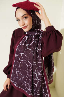 Mermer Desen Şal Mürdüm 