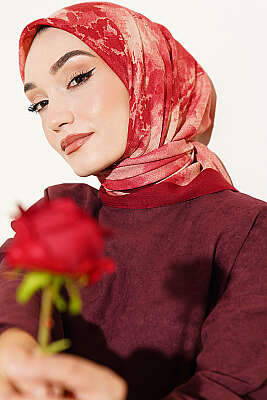 Mermer Desenli Eşarp Bordo - GOLD İPEK