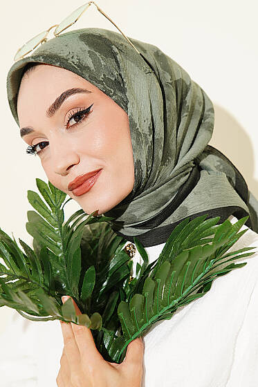 Mermer Desenli Eşarp Haki - Başörtüsü