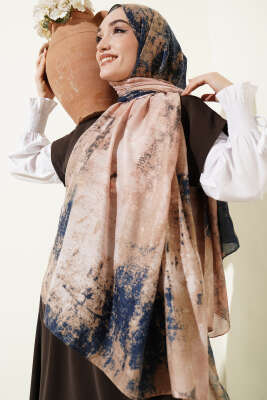 Mermer Desenli Modern Şal Bej - MODA KAŞMİR