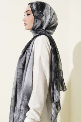 Mermer Desenli Modern Şal Gri - Başörtüsü